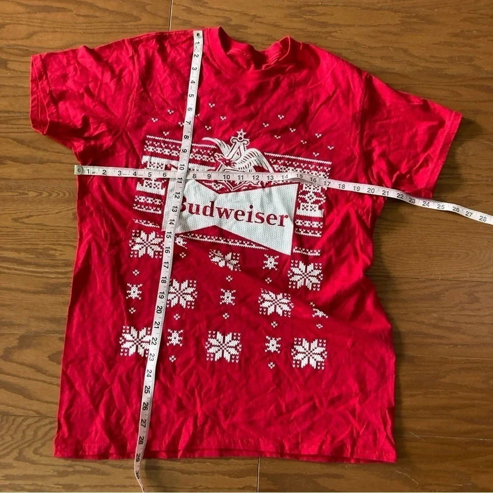 Nice Hanes Budweiser Shirt Red With White Snowflakes Size Large